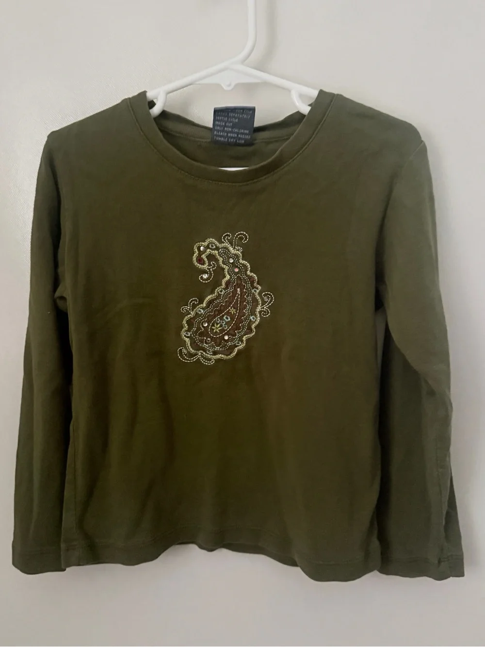The Children's Place Olive Green Paisley Embroidered Long-Sleeve Tee School